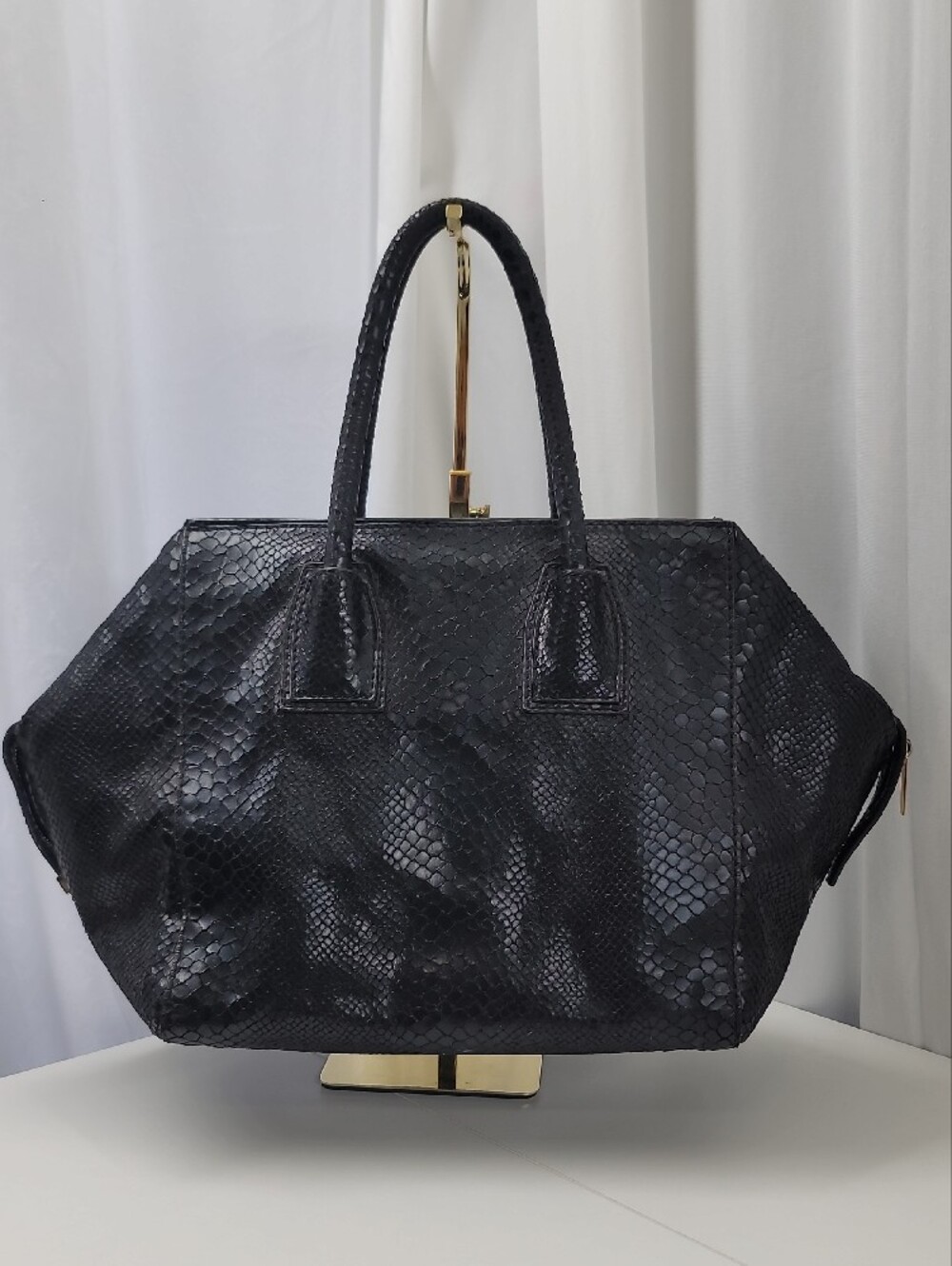 Stella McCartney Black Faux Python Cavendish Boston Tote Bag